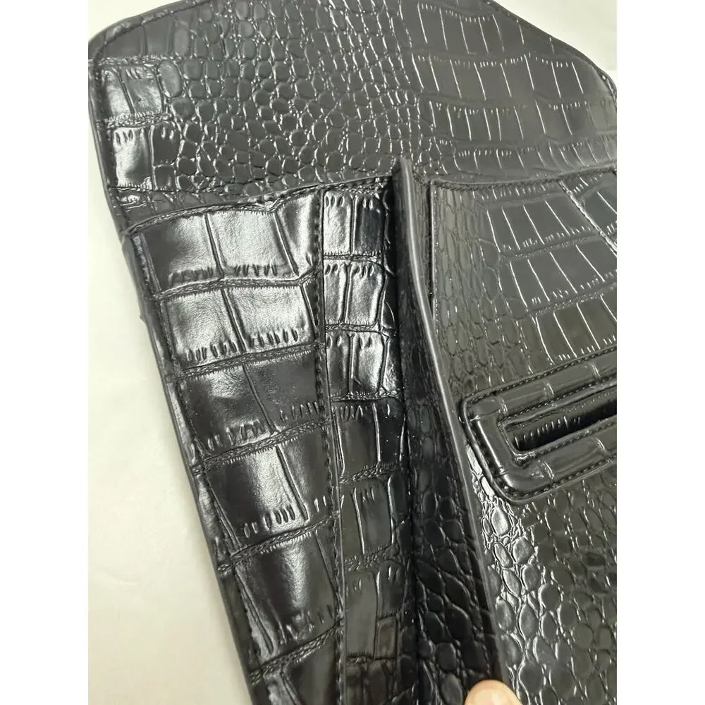 Givenchy Antigona Medium Envelope Clutch Black Croc Embossed Calfskin Leather